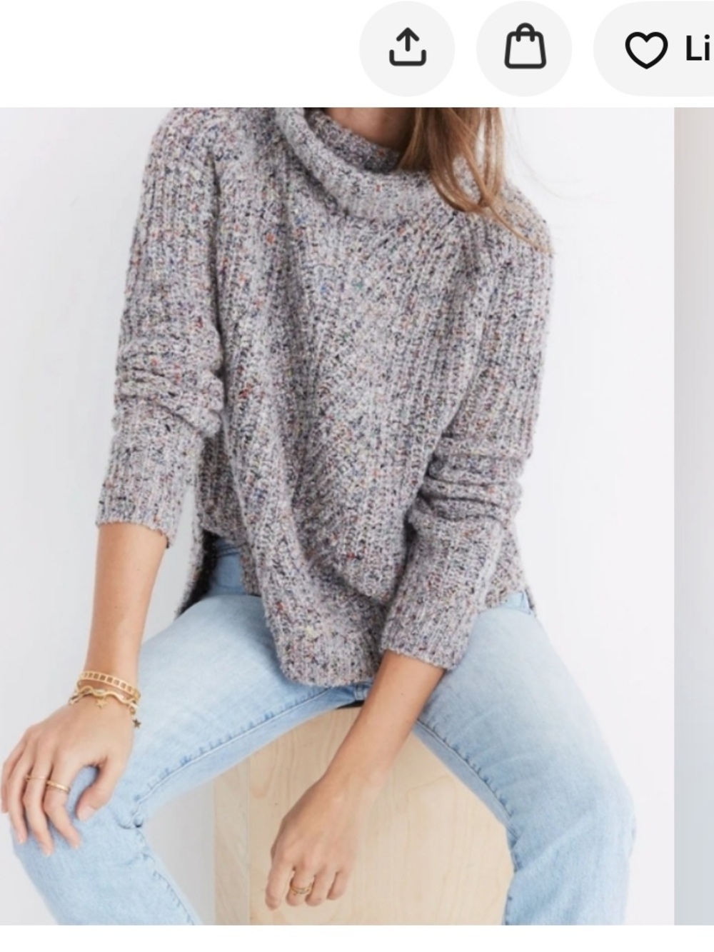 Madewell Woman’s Turtleneck Sweater in Gray With Speckled Design Size Large
